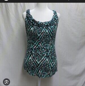 INC International Concepts Women's Patterned Top - Green and Black